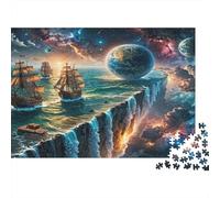 Fantasy Space Sailing Adult Jigsaw Puzzles: Floating Ships And Earth Planet for The Whole Family Women, Gifts for Men 70x50cm/1000pcs