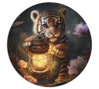 Fantasy Tiger 1000-teiliges Puzzle, runde Puzzles, geeignet für Geburtstage, Halloween, Thanksgiving, Ostern, 1000 Teile (67,5x67,5cm)