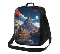 Fantasy Town - Borsa termica per il pranzo, per donne e uomini, riutilizzabile, a prova di perdite, contenitori per alimenti a tracolla, borsa per pasti per lavoro, viaggi all'aperto