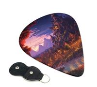 Fantasy Town - Confezione da 6 plettri per chitarra con porta plettro in pelle, portachiavi, custodia per plettri, arte astratta, per chitarra elettrica acustica, ukulele, 0,71 mm