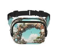 Fantasy Town - Marsupio quadrato a doppio strato con tracolla regolabile - marsupio da viaggio - perfetto per sport all'aria aperta, nero, Taglia unica