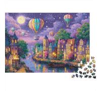 Fantasy Town Night Colourful Hot Air Balloon Town 1000 Pieces Jigsaws Adults The Impossible Challenge Home Activity 70x50cm/1000pcs