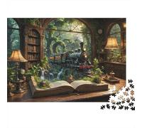 Fantasy Train Journey 1000 Piece Jigsaw Puzzle: Open Book with Train And Forest for Adults Teens Educational Game Decompression 52x38cm/1000pcs
