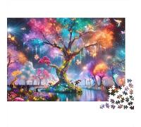 Fantasy Tree Glow 1000 Pezzi Puzzle per Serata di Gioco per Adulti Arcobaleno Tree Fairies Magical Forest Premium Spesso Robusto Vivido Impegnativo Duro Rilassante 70x50cm/1000 Pezzi