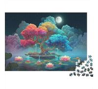 Fantasy Tree Island Jigsaw for Adults Educational: Rainbow Trees on Floating Island 1000 Piece Games for Home Decor 52x38cm/1000pcs