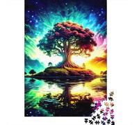 Fantasy Tree Island Recycled Cardboard Eco-Friendly Aurora Tree on Island Puzzles for Adults, Anxiety Reducer, for Wall Decoration And Gifts, for Puzzle Lovers 38x26cm/1000pcs