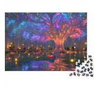 Fantasy Tree Light Colourful Galaxy Glowing Tree 1000 Pieces Jigsaw Puzzles Adults Fun Brainteasing Home Activity 52x38cm/1000pcs