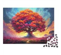 Fantasy Tree Paesaggio 1000 Pezzi Puzzle Adulti Red Tree Field Sunset Wind Premium Spesso Robusto Alta Qualità Vivido Impegnativo Duro Rilassante 70x50cm/1000 Pezzi