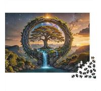 Fantasy Tree Portal 100% Recycled Cardboard Portal Waterfall Tree 1000Pc Jigsaw Puzzles Adults Unique Classic Educational Games 70x50cm/1000pcs