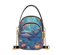 Fantasy Underwater World Whale - Borsa a tracolla da donna con tracolla per telefono, stampa floreale, cerniera e bombetta, 15 x 21 x 7,9 cm