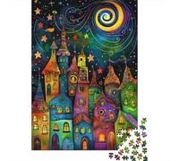 Fantasy Village Night Recycled Cardboard Sheets Cosmic Town Jigsaw Set for Adults, Decompression Educational Game, Wall Decoration & Gifts, Best Gift for Anxiety Relief 70x50cm/1000pcs