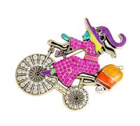 Fantasy Witch Cycling con zucca spilla elegante in lega gioielli per le donne accessori autunnali strega sulla bici spilla zucca, Misura unica, come descritto