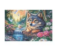 Fantasy Wolf by Waterfall with Birds And Flowers Puzzle 1000 Pezzi Attività Creativa Indoor Per Adulti E Ragazzi in Vacanza Gioco Educativo Rilassamento Pressione Ridotta A Casa 1000 PCS