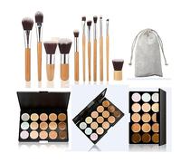 FantasyDay 15 Colori Coprenza Elevata a Lunga Tenuta Correttore Crema Concealer Palette Contouring Viso Correttori Fondotinta Makeup Gift Set per Hide Occhiaie e Imperfezioni con 11 Pennelli Trucco