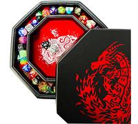 Fantasydice - Fire Dragon - Vassoio per dadi - Ottagono da 20 cm con coperchio e area di messa in scena dei dadi - Contiene 5 set di dadi (7/standard) per tutti i giochi di ruolo da tavolo come D&D