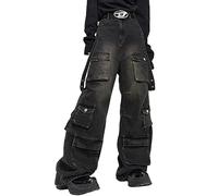 FantasyGears Y2k Jeans Uomo Grunge Hip Hop Pantaloni Baggy Gamba Dritta Grafica Denim Joggers Sciolti Goth Pantaloni Streetwear, Cargo2#nero, M