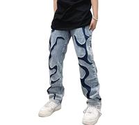 FantasyGears Y2k Jeans Uomo Grunge Hip Hop Pantaloni Baggy Gamba Dritta Grafica Denim Joggers Sciolti Goth Pantaloni Streetwear, Tz#blu, L