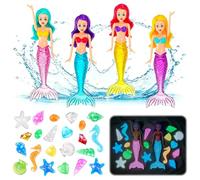 Fantasyon Giocattoli subacquei per bambini, 24 pezzi, gioiello da immersione, giocattolo per piscina con 4 giocattoli acquatici a sirena, ABS colorato per vasca da bagno e allenamento subacqueo