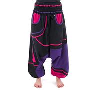 FANTAZIA Saroual Donna Elastico Grande Size Neon - Taglia Unica - 100% Cotone - Nero - Confortevole & Originale - Creato in Francia, fabbricazione etica dal 2004 - Harem Pants Nero Taglia unica