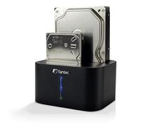 FANTEC DS-X2U3-Alu USB3.2 Gen1 docking station for 2x SATA 3.5/2.5 inch SSD/hard disk, integrated one-touch cloning function, transfer rates up to 5Gbit/s (SUPERSPEED), UASP, aluminum, black
