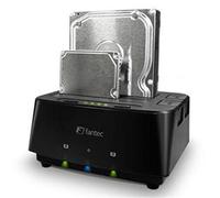 FANTEC MR-CopyDU3, Docking Station per 2x hard disk o SSD da 2,5 pollici (6,35 cm) o 3,5 pollici (8,89 cm), supporto SATA I/II/III, Porta USB 3.0 SUPERSPEED, Funzione Copia 1:1, incluso Software di Backup, Nero