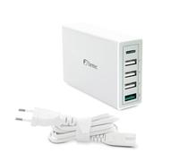 FANTEC QC3-A51 Caricabatterie Quick Charge 3.0, 5x Porte USB, 1x USB 3.0, 40W, Bianco