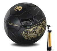 Fantecia Pallone da calcio misura 5, in pelle PU, per interni ed esterni, per giovani e adulti, colore nero con stampa dorata
