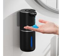 Fantictas Distributore automatico di sapone elettrico con display, ricaricabile USB, regolabile in 6 livelli, 380 ml, montaggio a parete, per bagno, cucina/lavastoviglie, colore: nero