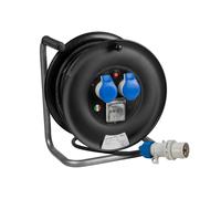 FANTON 14627 Avvolgicavo Industriale 30m, 2 prese CEE 2P+T 1 bipasso schuko | Spina IP44, Prese IP44, Cavo 3G1,5 H05VV-F, disgiuntore termico