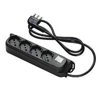 Fanton 47421 Multipresa ciabatta nera serie OMEGA 4 uscite prese bivalenti 16A bipasso + cavo 1,5 m. spina a squadra grande italiana + interruttore bipolare luminoso made in italy