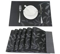 Fanuk, sottobicchieri in vinile, lavabili, resistenti al calore, antiscivolo, per cucina e sala da pranzo, 6 pezzi Black Leaves