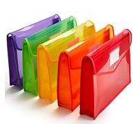 FANWU - Cartella portadocumenti in plastica espandibile, con chiusura a bottone a pressione, formato B4/A4, confezione da 5 grandi tasche impermeabili a fisarmonica (colori assortiti)