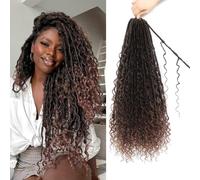 FANWYFYU Boho Faux Locs Crochet Hair 8 Packs Goddess Locs Boho Soft Locs Crochet Hair with Curly Ends Pre-looped Long Bohemian River Locs Crochet Hair For Women (T30#, 18 Inch)
