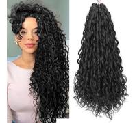 FANWYFYU Deep Wavy Twist Crochet Braids Hair 6Packs French Curly Braiding Hair Pre-Looped Long Bohemian Crochet Hairs Water Wave Synthetic Curly Hair Extensions for Women and Girls (1B, 24 inch)