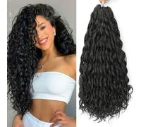 FANWYFYU Deep Wavy Twist Crochet Braids Hair 6Packs French Curly Braiding Hair Pre-Looped Long Bohemian Crochet Hairs Water Wave Synthetic Curly Hair Extensions for Women and Girls (1B, 18 inch)