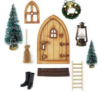 FANXIYA Set Porta Elfo Natalizio in Legno Set Nissedor Porta Elfo Natalizio in Miniatura con Accessori Set Porta Elfo Natalizio (Colore del legno)