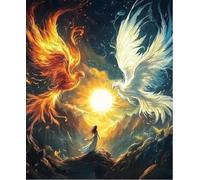 FanZheZhe Kit Per Punto Croce Stampato Da 11 Ct,Kit Da Ricamo Su Tela Stampata Per Adulti, Decorazione Artistica Da Parete Per La Casa, Fenice Di Fuoco E Fenice Bianca 40X50Cm