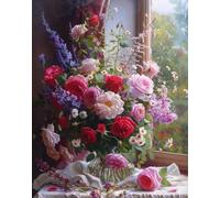 FanZheZhe Kit Punto Croce Prestampato Bouquet davanti alla finestra Set Ricamo Fai Da Te Dipinto Contato Stampato Arte Murale Decorazione Casa 11CT 40x50cm