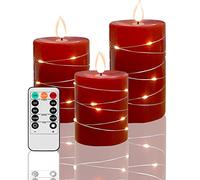 Fanzir Candela rossa senza fiamma con stringa LED Candela cilindrica 10cm 12.5cm 15cm Candela con telecomando, set di 3