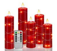Fanzri, candela rossa senza fiamma, con luci a corda, gocce d'acqua simulano candele senza fiamma alimentate a batteria, adatta per decorazioni e celebrazioni festive. Set 5 candele