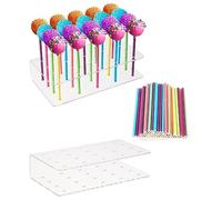 FAOKZE 2 Pezzi Supporto per Lecca Lecca Con 100 Colorato Bastoncini di Carta, Steli per Cake Pops,20 Fori Supporto per Lecca-Pop,Porta Lecca Lecca Acrylic Supporto Lollipop Piatti Trasparenti Cake Pop