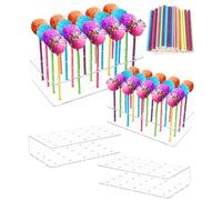 FAOKZE 4 Pezzi Supporto per Lecca Lecca Con 100 Colorato Bastoncini di Carta, Steli per Cake Pops, 20 Fori Supporto per Pop (Colorful2, 22.50 × 17.00 × 5.00 cm)