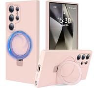 FAOMSEBS Cover per Samsung S24 Ultra per MagSafe, con Supporto e Porta Anello [Silicone Liquido Naturale] [Grado Militare Antiurto] Fodera in Morbida Microfibra Cover per Samsung Galaxy S24 Ultra Case