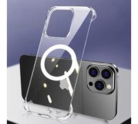 FAOMSEBS Senza Bordo Trasparente Cover per iPhone 15 Pro Max, Compatibile con MagSafe [Foro per Lente Grande] (Sensazione di Metallo Nudo) Custodia Magnetico Sottile per iPhone 15 Pro Max, Cristallo