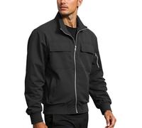 Faonkeew Giacca da aviatore, da uomo, con colletto alto, business, casual, con tasche, casual, autunno, inverno, casual, per le mezze stagioni, per il tempo libero, Nero , L