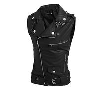 Faonkeew Gilet in pelle da uomo, slim fit, da motociclista, rockabilly, biker, senza maniche, classico, in pelle, Nero , M