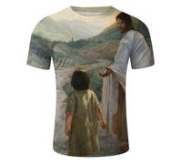 Faonkeew Maglietta pasquale, da uomo, con stampa 3D, con stampa di Gesù, maglietta estiva con scollo rotondo, a maniche corte, per il tempo libero, casual, design estivo, per il tempo libero, bianco,