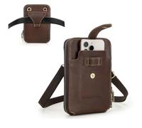 FAOONNMY Piccola Borsa a Tracolla in Vera Pell per Telefon con Schermo Grande, Marsupio Vintage da Uomo con Passante per Cintura, Borsa a Spalla Universale Cintura Fondina per iPad Viaggi Sport