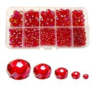 FAPUMOE 800 pezzi di perle di vetro sfaccettate colore AB (rosso), perle di cristallo Rondelle AB, perle sfuse assortite per la realizzazione di gioielli, bracciali, ciondoli 2mm, 4mm, 6mm, 8mm, 10mm