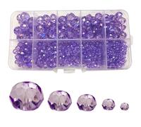 FAPUMOE 800 pezzi di perle di vetro sfaccettate colore AB (viola), perle di cristallo Rondelle AB, perle sfuse assortite per la realizzazione di gioielli, bracciali, ciondoli 2mm, 4mm, 6mm, 8mm, 10mm